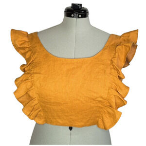 adL burnt orange cropped back tie linen top with side ruffles, women's large